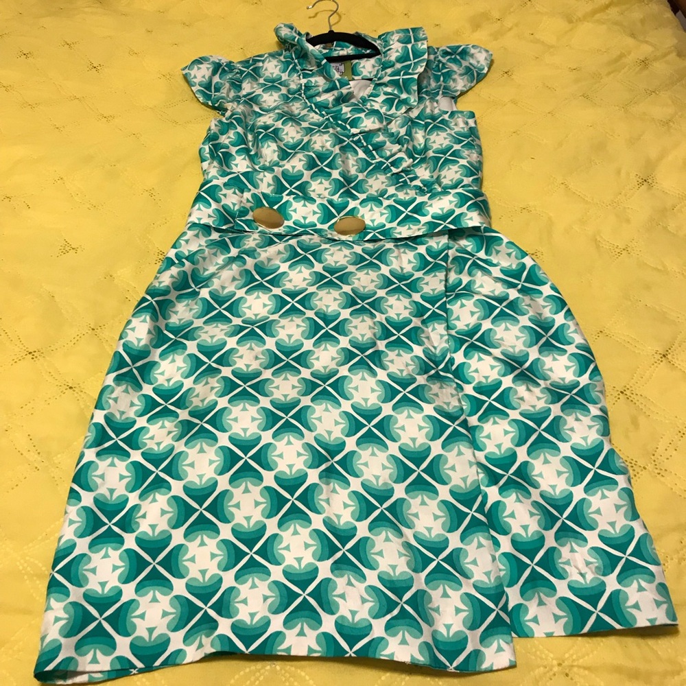 Elizabeth McKay Teal and White Clover Dress - Picture 3 of 8
